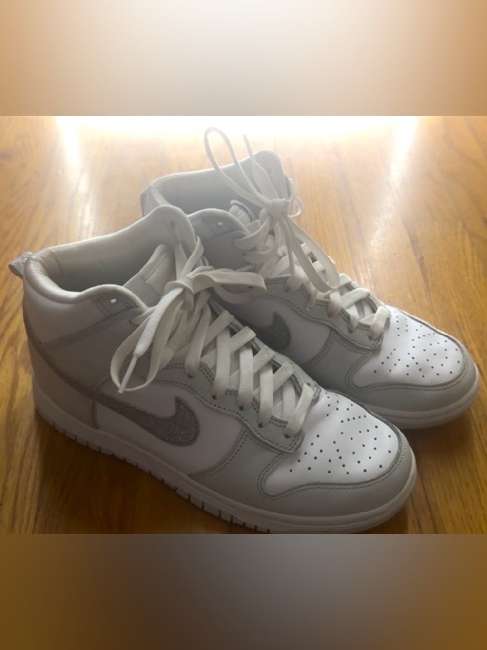 Nike White and Light Gray Sparkle High-Top Sneakers